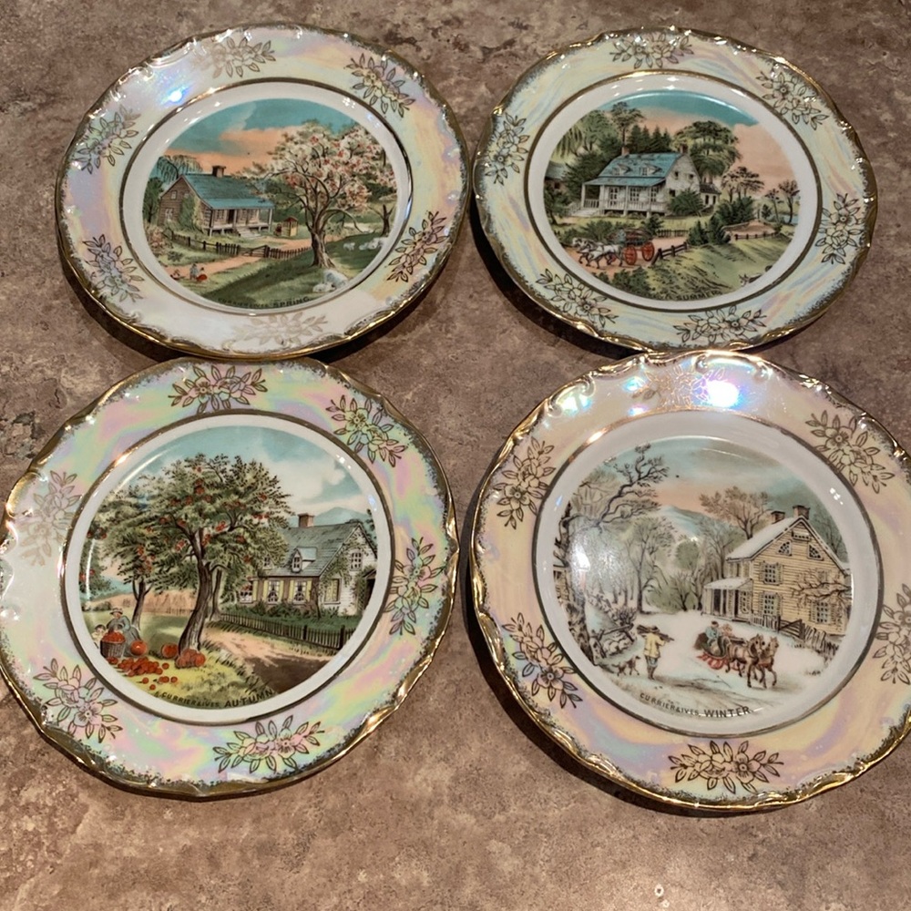 Currier & Ives 4 seasons vintage decor plates